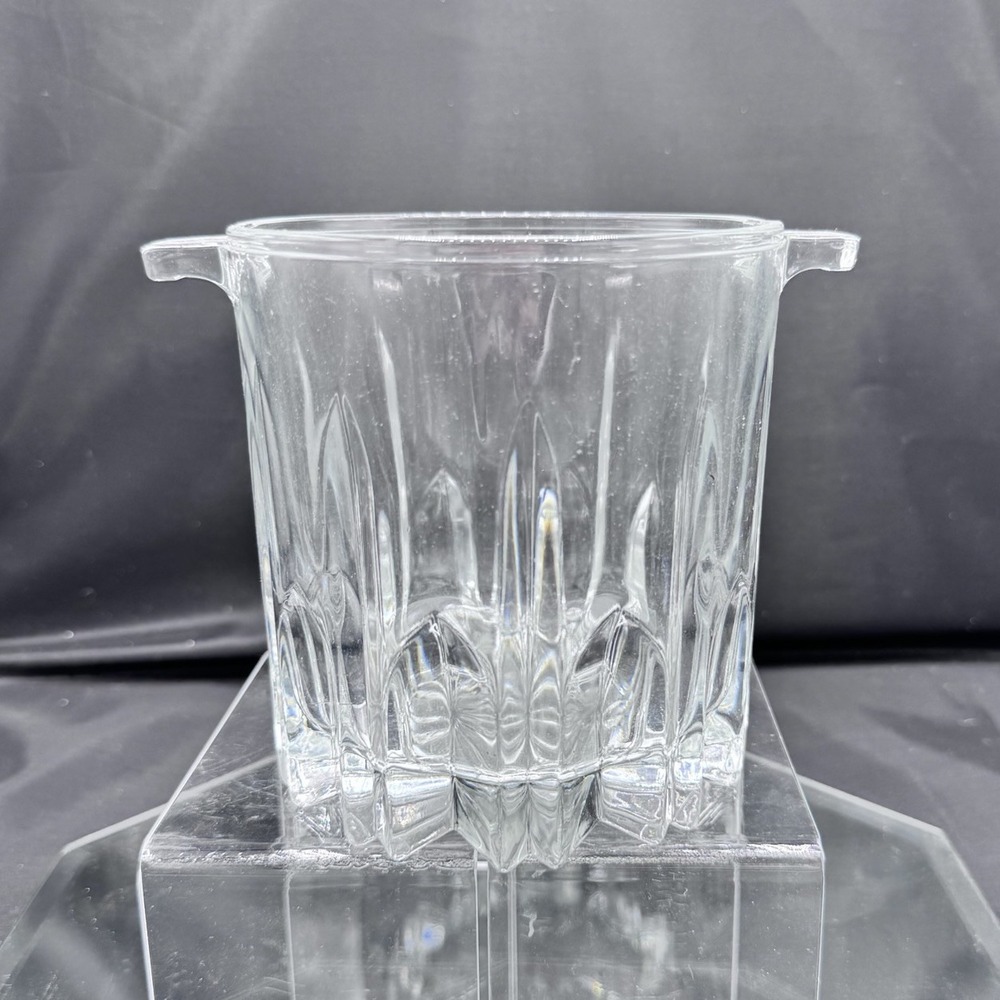 Vintage Italian Clear Cut Crystal Glass Handled Ice Bucket Barware Kitchenware